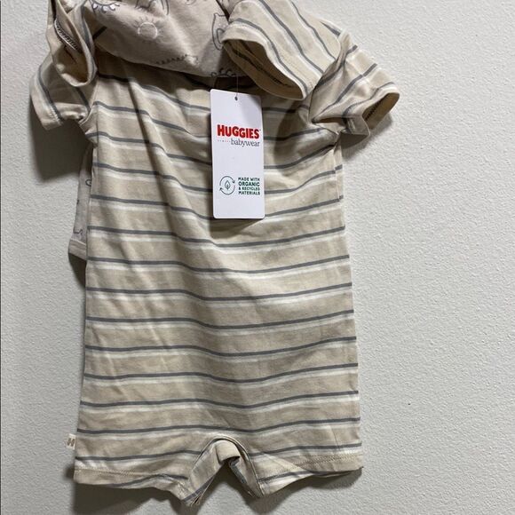 Huggies Babywear Organic Cotton Romper‎ Set 2-Pack Dinosaurs & Stripes 12M - Picture 5 of 10